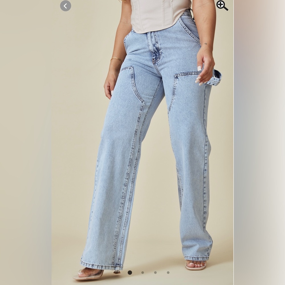 Light Blue Wash Seam Detail Panel Straight Leg Jeans from PLT